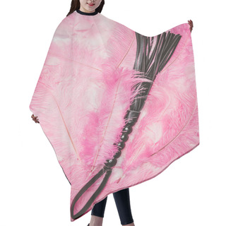 Personality  Black Strict Leather Flogging Whip On Pink Feathers Hair Cutting Cape