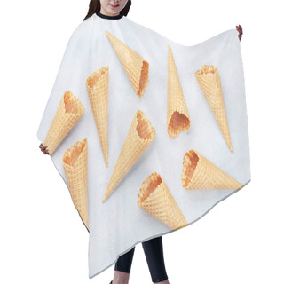 Personality  Ice Cream In Waffle Cones. Top View Flat Lay Hair Cutting Cape