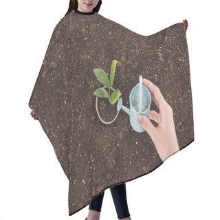 Personality  Cropped View Of Woman Watering Plant In Pot, Protecting Nature Concept  Hair Cutting Cape