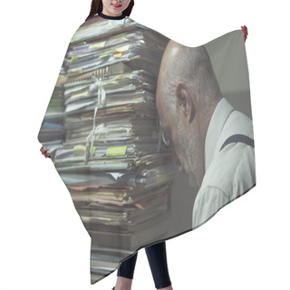 Personality  Stressed Business Executive Overloaded With Paperwork Hair Cutting Cape