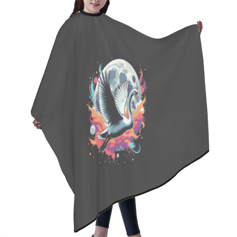 Personality  Flying Swan On Moon Vector Artwork Design Hair Cutting Cape