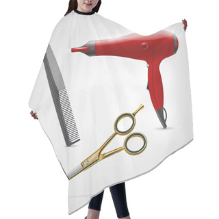 Personality  Vector Barber Shop Icons. Scissors, Comb And Hair Dryer Hair Cutting Cape