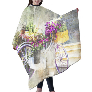 Personality  Romantic Cards - Floral Bike, Artwork In Painting Style Hair Cutting Cape