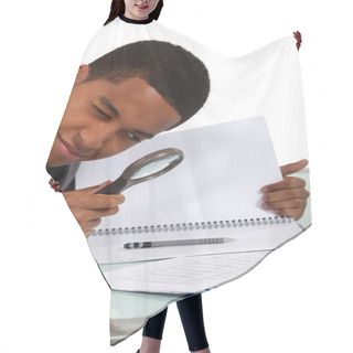Personality  Businessman Looking Through A Magnifying Glass Hair Cutting Cape