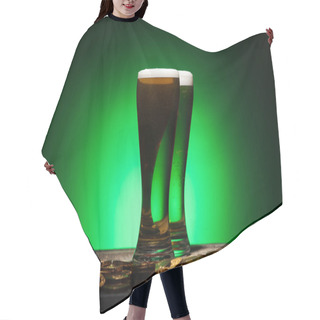 Personality  Glasses Of Green Beer Standing Near Golden Coins On Green Background Hair Cutting Cape