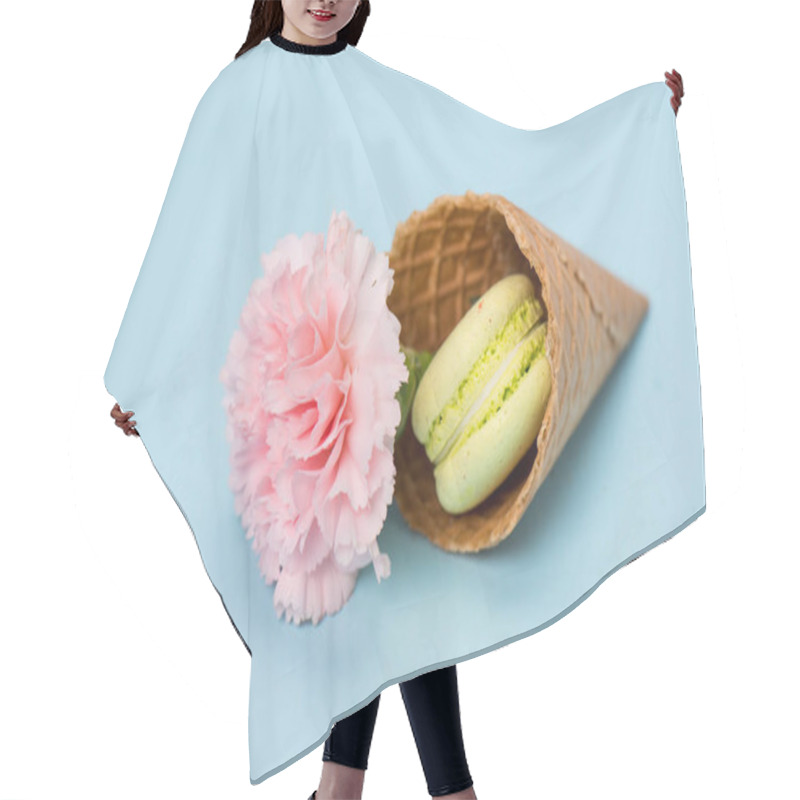 Personality  Pistachio macaron in waffle cone  hair cutting cape