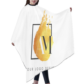 Personality  AM Gold Letter Logo Painted Brush Texture Strokes. Hair Cutting Cape