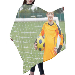 Personality  Portrait Of Goal Keeper Holding Ball On School Soccer Pitch Hair Cutting Cape
