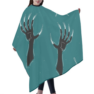 Personality  Happy Halloween Hand Drawn Illustration With Two Scary Witch Or Monster Hands With Long Claws. Stock Vector Illustration For Banner, Poster, Greeting Card, Party Invitation. Dark Background. Hair Cutting Cape