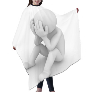 Personality  Ashamed 3d Man Sitting Over White Background Hair Cutting Cape