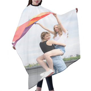 Personality  Lesbian Couple With Lgbt Flag Hair Cutting Cape