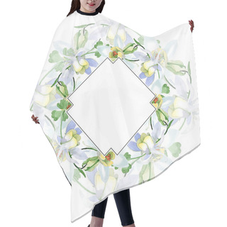 Personality  White Aquilegia Flowers. Frame Border Ornament Square. Watercolor Background Illustration. Beautiful Aquilegia Flowers Drawing In Aquarelle Style. Hair Cutting Cape