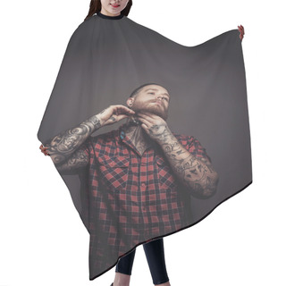 Personality  Man With Tattoes And Beard Hair Cutting Cape