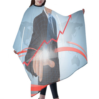 Personality  Businessman Touching Graph On Futuristic Interface With Red Arro Hair Cutting Cape