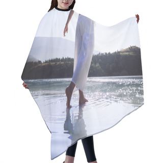 Personality  Young Woman Wading In Lake Hair Cutting Cape