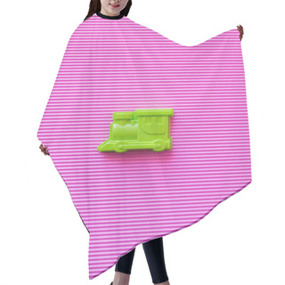 Personality  Top View Of Bright Green Toy Locomotive On Violet Textured Background Hair Cutting Cape