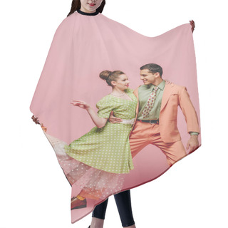 Personality  Handsome Dancer Hugging Girl While Dancing Boogie-woogie On Pink Background Hair Cutting Cape