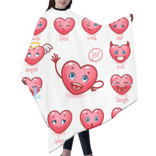 Personality  Set Of Emoticons Funny Heart. Smile, Kiss, Wink, Sad, Evil, Cry, Hair Cutting Cape