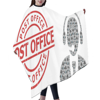 Personality  Call Center Operator Icon Recursive Collage And Distress Post Office Stamp Hair Cutting Cape