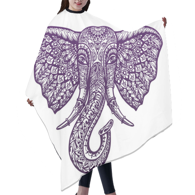 Personality  Hand Drawn Front View Head Elephant With Ornament. Vector Illustration Hair Cutting Cape