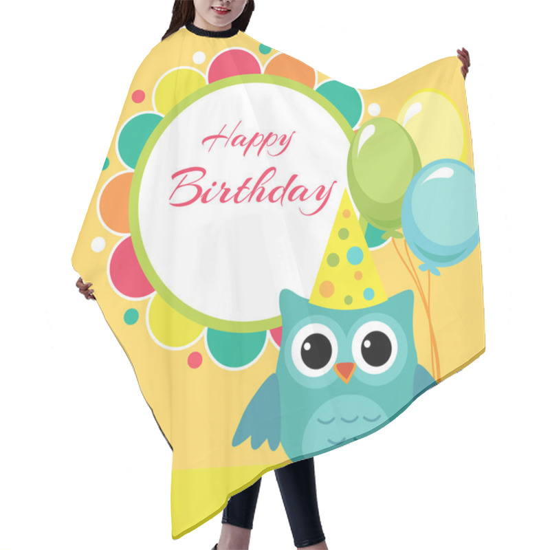 Personality  Vector Birthday Party Card With Owl Hair Cutting Cape
