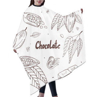 Personality  Collection Of Cocoa Beans And Chocolate On A White Background. Vector Style Illustration With Engraving. Sketch. Hair Cutting Cape