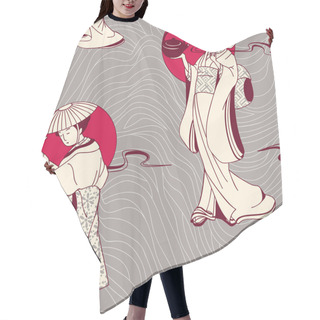 Personality  Vector Of Traditional Japanese Geisha Seamless Pattern Hair Cutting Cape