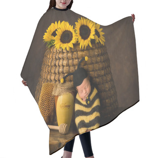 Personality  Cute Baby In Bee Outfit Sleeping Against Antique Beehive Hair Cutting Cape