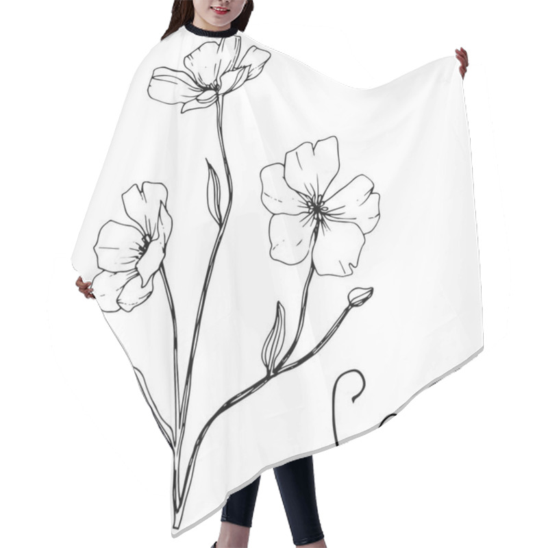 Personality  Vector. Isolated flax flowers illustration element on white background. Black and white engraved ink art. hair cutting cape