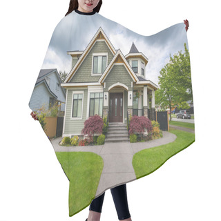 Personality  Residential Family House With Concrete Pathway Over Front Yard Hair Cutting Cape