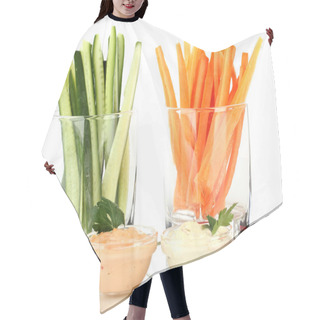 Personality  Assorted Raw Vegetables Sticks Isolated On White Hair Cutting Cape