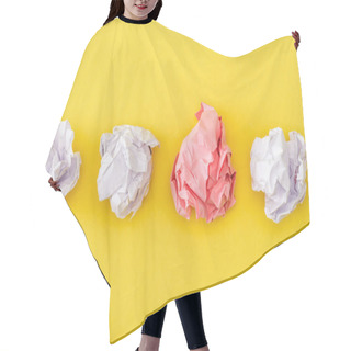 Personality  Top View Of Unique Crumpled Pink Paper Among White On Yellow Background  Hair Cutting Cape