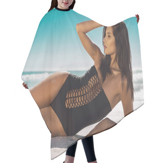 Personality  Beauty Woman Lying On Sand Hair Cutting Cape