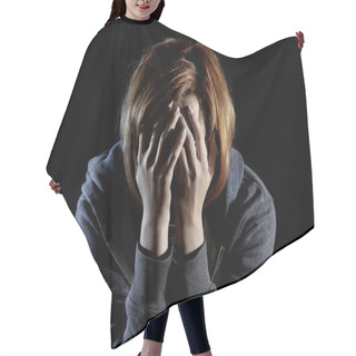 Personality  Close Up Woman Suffering Depression And Stress Alone In Pain And Grief Hair Cutting Cape