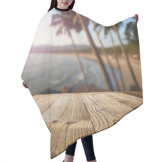 Personality  Wooden Table On The Beach With Palms Hair Cutting Cape
