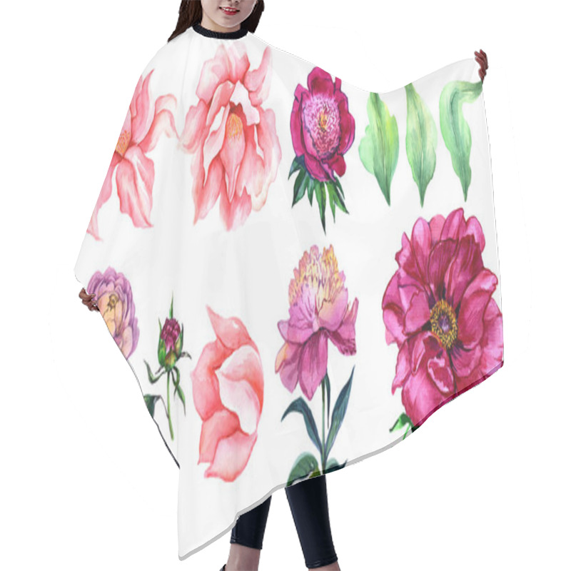 Personality  Flower Peony. Hand Painted Watercolor. A Set Of Flowers. The Foundation Hair Cutting Cape