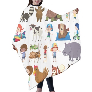 Personality  Set Of Isolated Objects Theme Animals And Kids Hair Cutting Cape