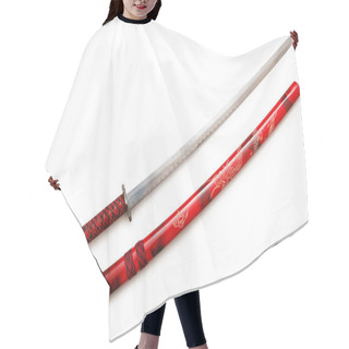 Personality  Japanese Sword Takana Isolated On White Hair Cutting Cape