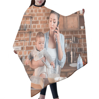 Personality  Mother And Son Baking Cookies Hair Cutting Cape