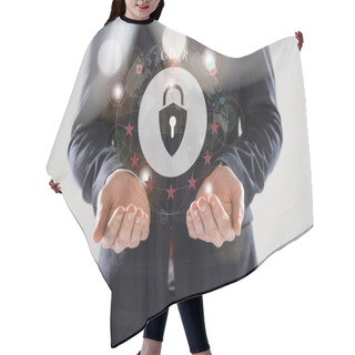 Personality  Cropped View Of Businessman In Suit With Outstretched Hands And Gdpr Letters And Lock Illustration In Front  Hair Cutting Cape