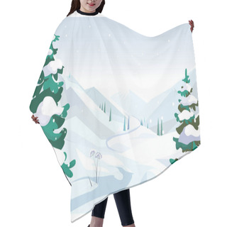 Personality  Winter Fields With Falling Snow Vector Illustration. Pine Trees With Snow On Twigs. Season Concept Hair Cutting Cape