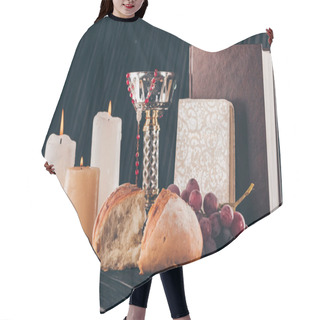 Personality  Candles, Chalice, Holy Bible, Bread And Grapes For Holy Communion Hair Cutting Cape