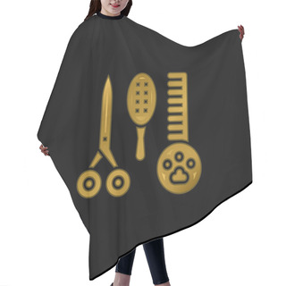 Personality  Beauty Saloon Gold Plated Metalic Icon Or Logo Vector Hair Cutting Cape