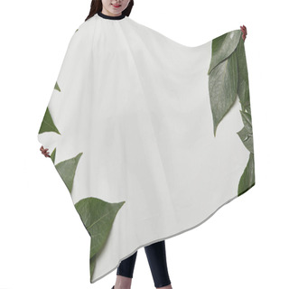 Personality  Green Wet Leaves Scattered On White Background With Copy Space Hair Cutting Cape