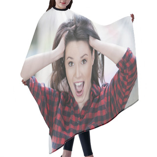 Personality  Young Girl Shocked Hair Cutting Cape