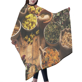Personality  Assortment Of Dry Medicinal Herbs Hair Cutting Cape