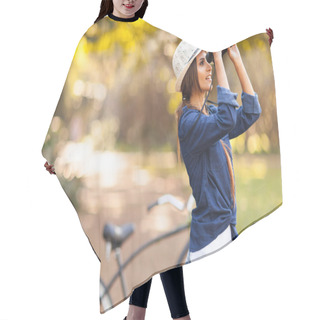 Personality  Young Woman Bird Watching At The Park Hair Cutting Cape