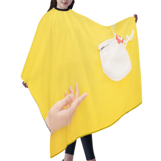 Personality  Partial View Of Woman Pointing At Safety Mask On Yellow Background Hair Cutting Cape