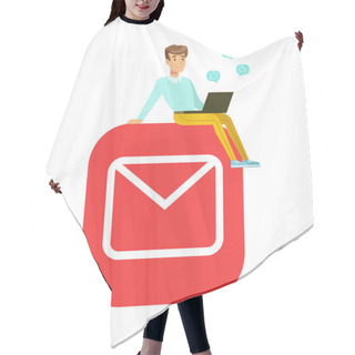 Personality  Man Sitting On Amobile App Symbol  Hair Cutting Cape