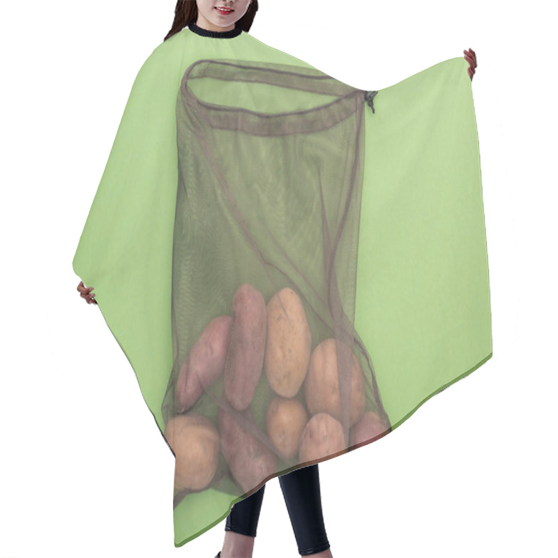 Personality  Top View Of Fresh Whole Potatoes In Eco Friendly Bag Isolated On Green Hair Cutting Cape